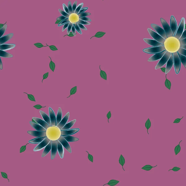 Gratis Compositie Met Eenvoudige Kleurrijke Bloemen Groene Bladeren Voor Behang — Stockvector