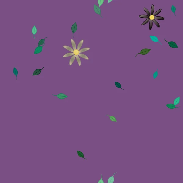 Fleurs Simples Avec Des Feuilles Vertes Composition Libre Illustration Vectorielle — Image vectorielle