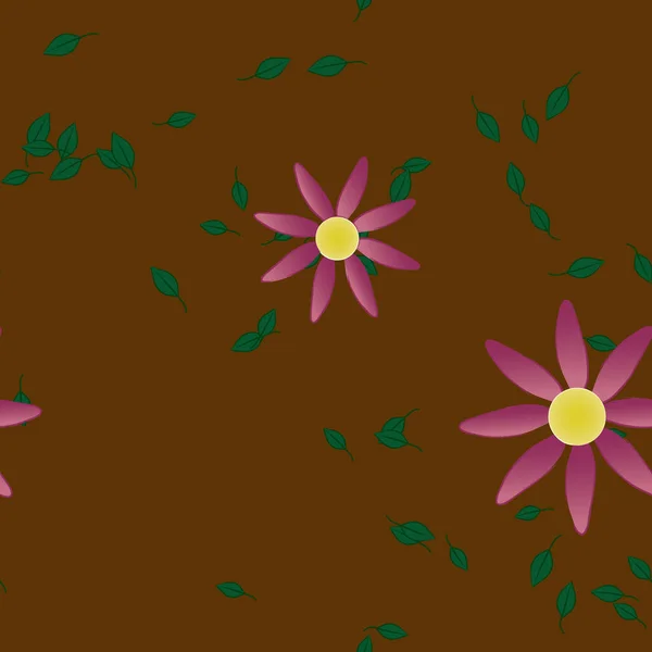 Composição Design Com Flores Simples Folhas Verdes Ilustração Vetorial — Vetor de Stock