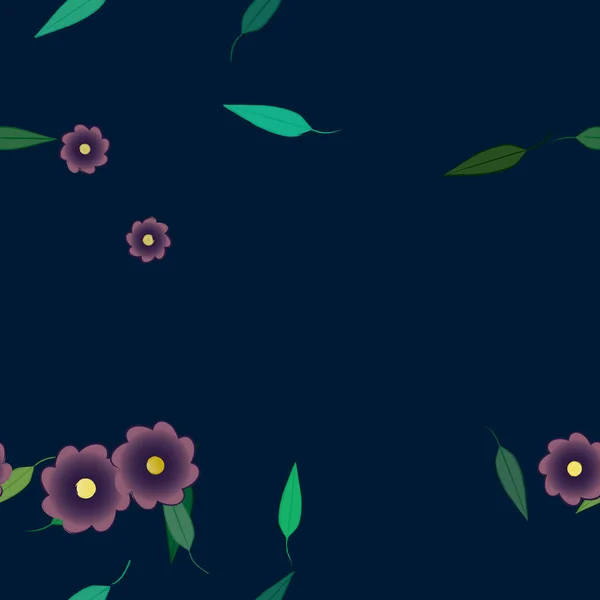 Composição Bonita Com Flores Coloridas Simples Folhas Verdes Fundo Ilustração — Vetor de Stock