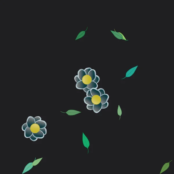 Composição Bonita Com Flores Coloridas Simples Folhas Verdes Fundo Ilustração — Vetor de Stock