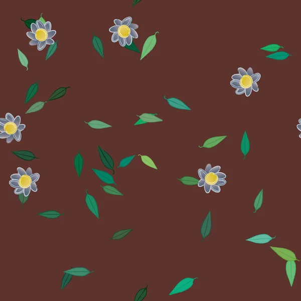 Composición Diseño Con Flores Simples Hojas Verdes Ilustración Vectorial — Archivo Imágenes Vectoriales