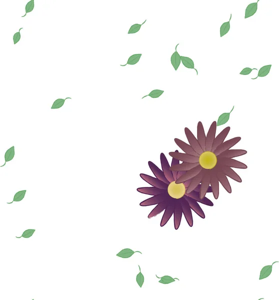 Flores Simples Com Folhas Verdes Composição Livre Ilustração Vetorial —  Vetores de Stock