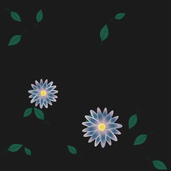 Flores Con Hojas Verdes Composición Libre Ilustración Vectorial — Archivo Imágenes Vectoriales