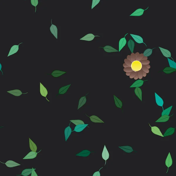 Flores Simples Con Hojas Verdes Composición Libre Ilustración Vectorial — Vector de stock