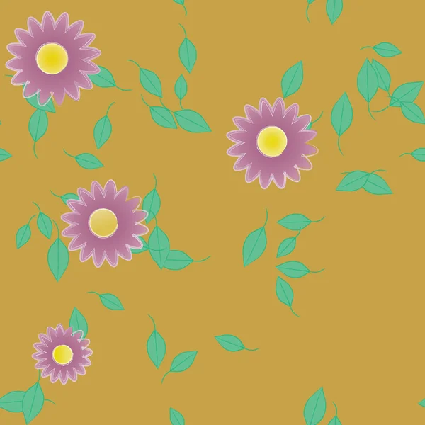 Flores Con Hojas Verdes Composición Libre Ilustración Vectorial — Vector de stock