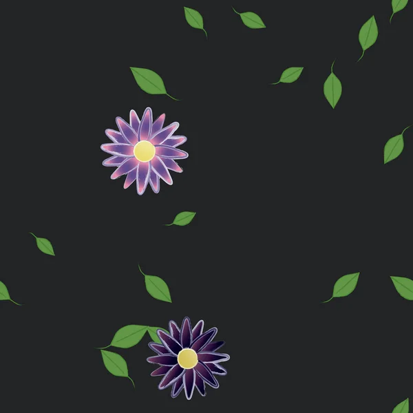 Plantilla Vector Con Flores Coloridas Simples Hojas Verdes — Vector de stock