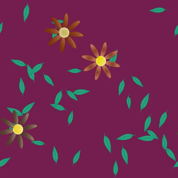 Krásná Kompozice Jednoduchými Barevnými Květy Zelenými Listy Pozadí Vektorové Ilustrace — Stockový vektor