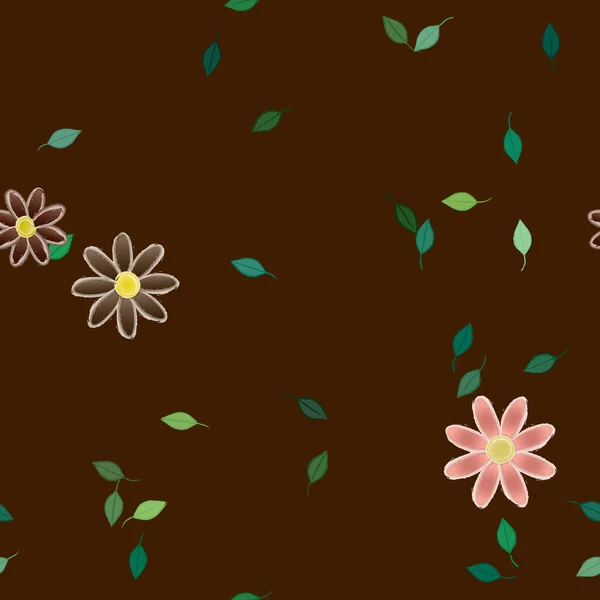 Flores Simples Con Hojas Verdes Composición Libre Ilustración Vectorial — Vector de stock