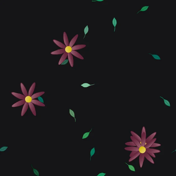 Hermosa Composición Con Flores Colores Simples Hojas Verdes Fondo Ilustración — Vector de stock