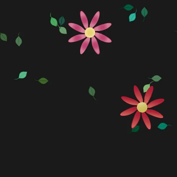 Modèle Vectoriel Avec Des Fleurs Colorées Simples Des Feuilles Vertes — Image vectorielle