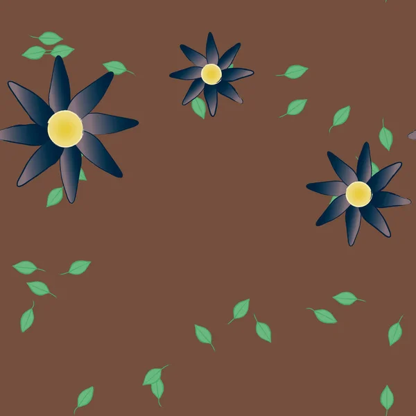 Wzór Wektor Prostych Kolorowych Kwiatów Zielonych Liści — Wektor stockowy