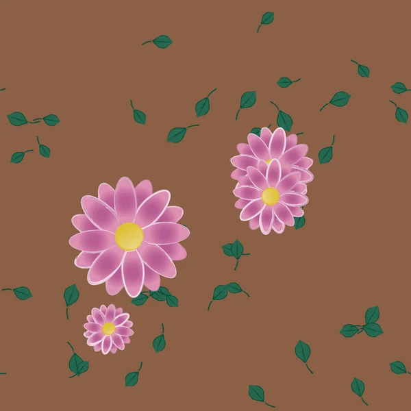 Mooie Compositie Met Eenvoudige Gekleurde Bloemen Groene Bladeren Achtergrond Vector — Stockvector