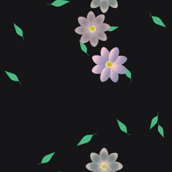 Vektor Mall Med Enkla Färgglada Blommor Och Gröna Blad — Stock vektor