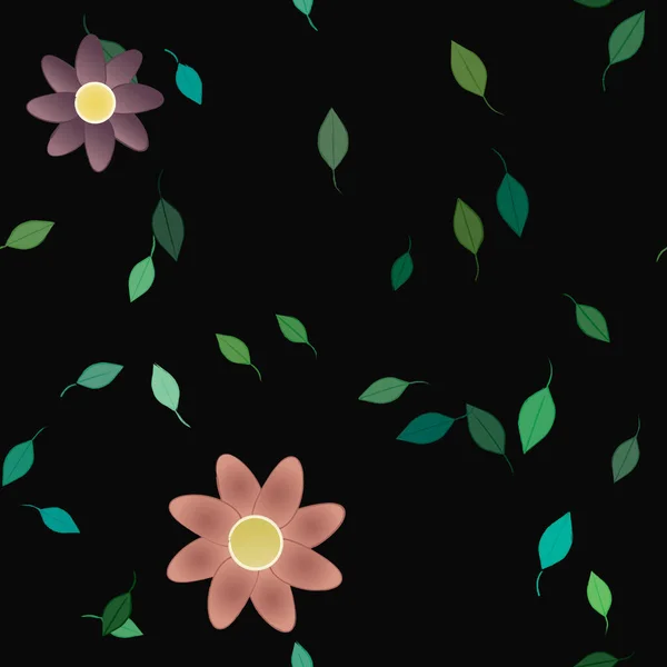 Modèle Vectoriel Avec Des Fleurs Colorées Simples Des Feuilles Vertes — Image vectorielle