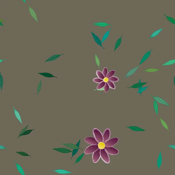 Flores Simples Con Hojas Verdes Composición Libre Ilustración Vectorial — Archivo Imágenes Vectoriales