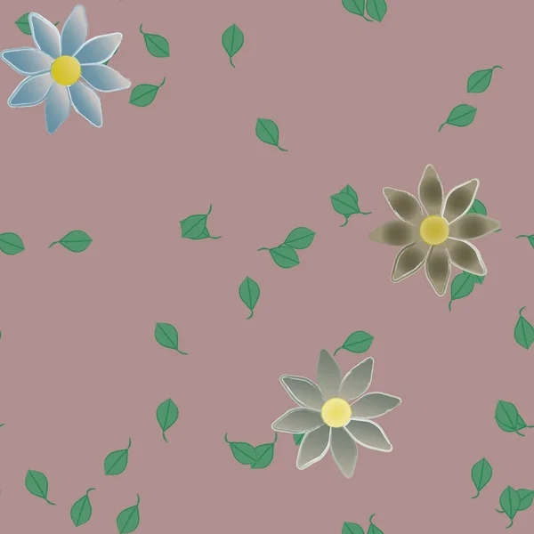 Composición Diseño Con Flores Simples Hojas Verdes Ilustración Vectorial — Vector de stock