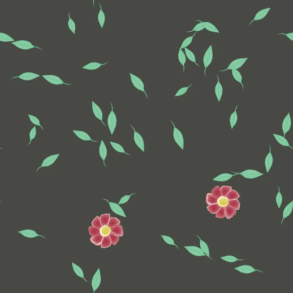 Hermosa Composición Con Flores Colores Simples Hojas Verdes Fondo Ilustración — Vector de stock