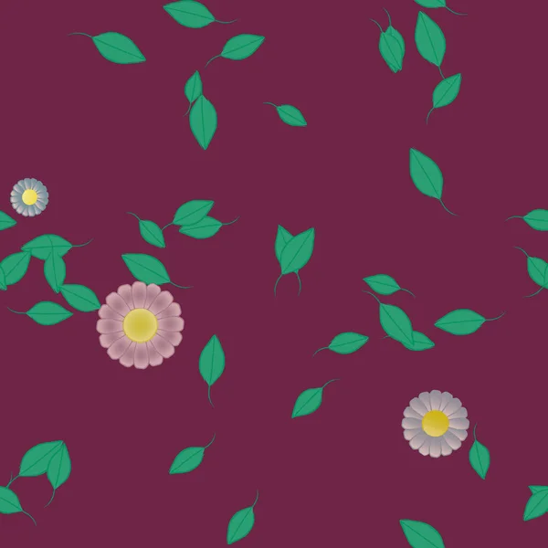 Modèle Vectoriel Avec Des Fleurs Colorées Simples Des Feuilles Vertes — Image vectorielle