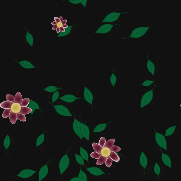 Flores Colores Hojas Verdes Fondo Ilustración Vectorial — Vector de stock