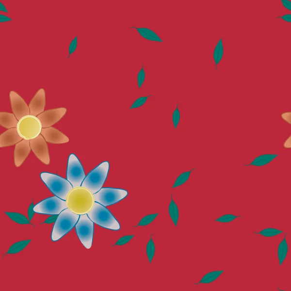 Fleurs Simples Avec Des Feuilles Vertes Composition Libre Illustration Vectorielle — Image vectorielle