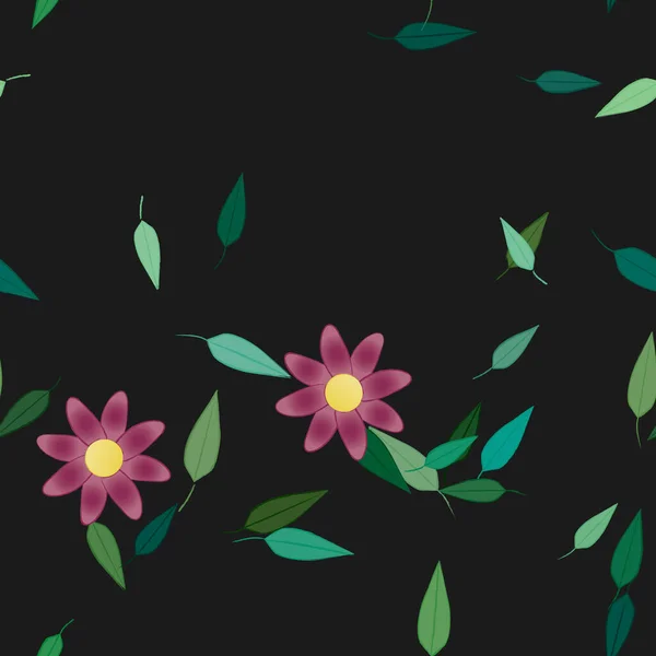 Composición Libre Con Flores Colores Simples Hojas Verdes Para Papel — Vector de stock