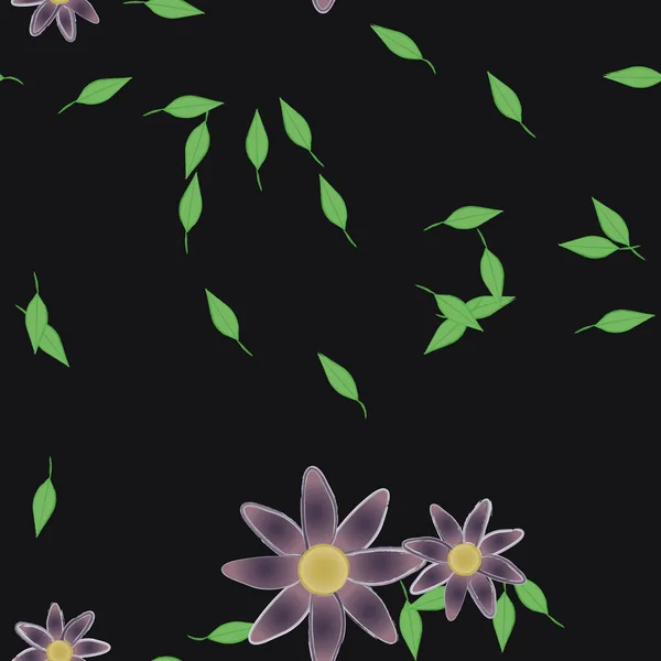 Composición Diseño Con Flores Simples Hojas Verdes Ilustración Vectorial — Archivo Imágenes Vectoriales