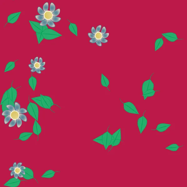 Flores Simples Con Hojas Verdes Composición Libre Ilustración Vectorial — Vector de stock