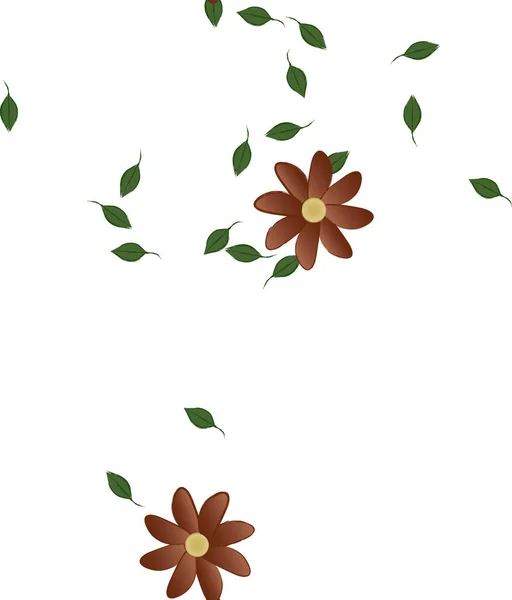 Composição Bonita Com Flores Coloridas Simples Folhas Verdes Fundo Ilustração — Vetor de Stock