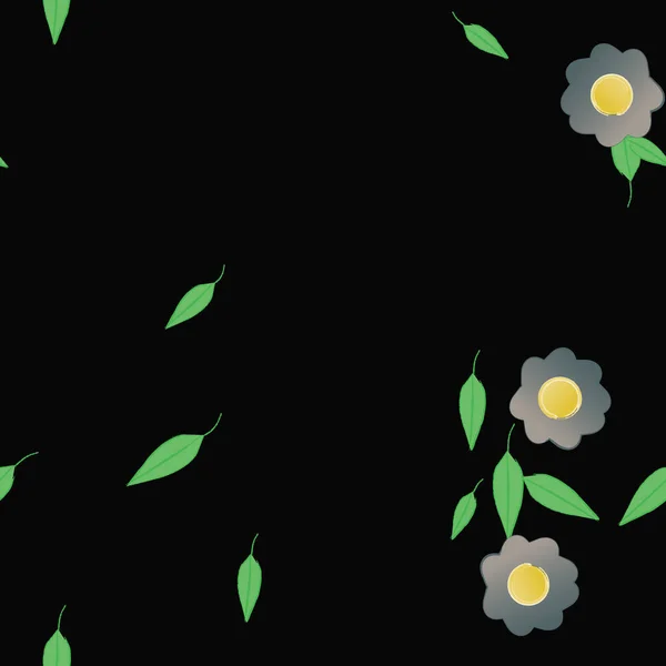 Fleurs Simples Avec Des Feuilles Vertes Composition Libre Illustration Vectorielle — Image vectorielle