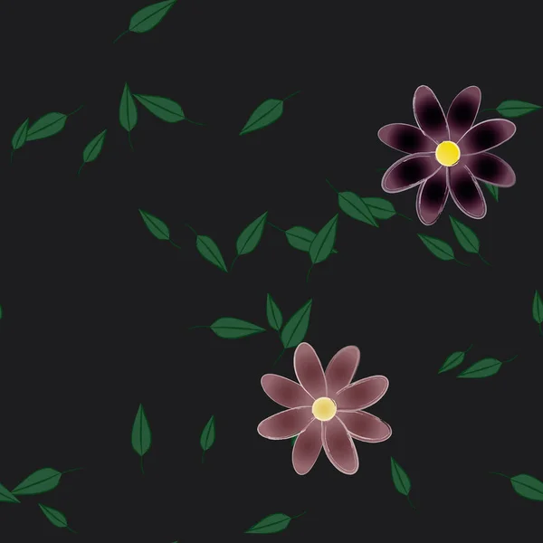 Hermosa Composición Con Flores Colores Simples Hojas Verdes Fondo Ilustración — Archivo Imágenes Vectoriales