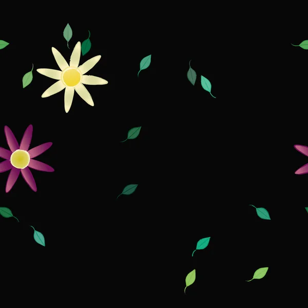 Flores Con Hojas Verdes Composición Libre Ilustración Vectorial — Vector de stock