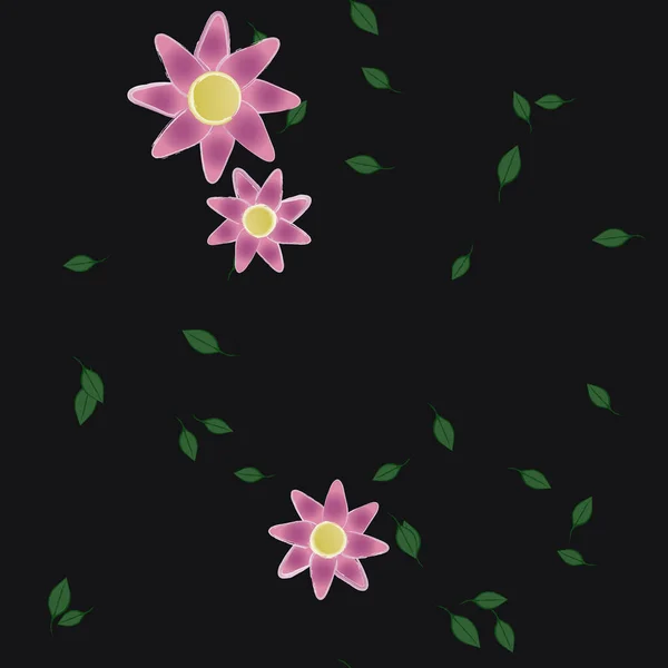 Plantilla Vector Con Flores Coloridas Simples Hojas Verdes — Archivo Imágenes Vectoriales