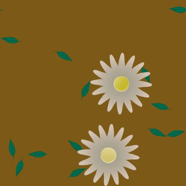 Fleurs Simples Avec Des Feuilles Vertes Composition Libre Illustration Vectorielle — Image vectorielle