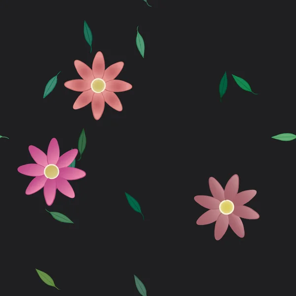 Composição Design Com Flores Simples Folhas Verdes Ilustração Vetorial — Vetor de Stock