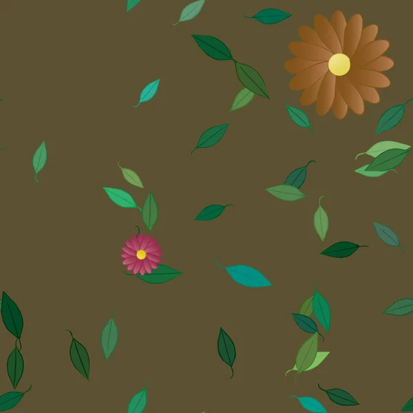 Composição Bonita Com Flores Coloridas Simples Folhas Verdes Fundo Ilustração — Vetor de Stock