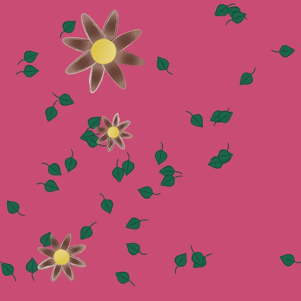 Mooie Compositie Met Eenvoudige Gekleurde Bloemen Groene Bladeren Achtergrond Vector — Stockvector