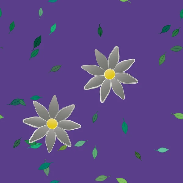 Mooie Compositie Met Eenvoudige Gekleurde Bloemen Groene Bladeren Achtergrond Vector — Stockvector