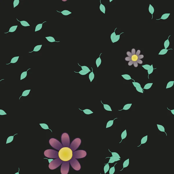 Composição Design Com Flores Simples Folhas Verdes Ilustração Vetorial — Vetor de Stock