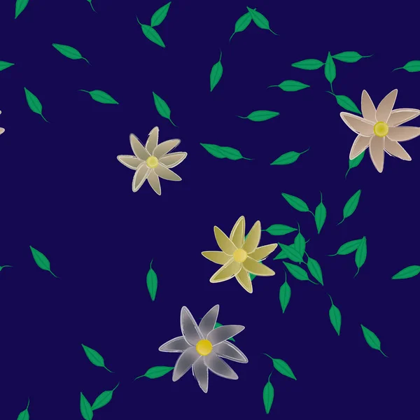 Composição Design Com Flores Simples Folhas Verdes Ilustração Vetorial — Vetor de Stock