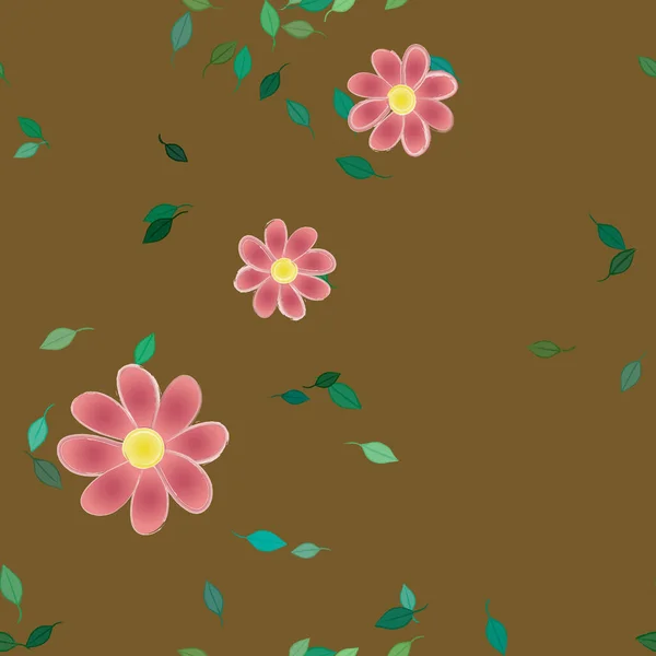 Flores Simples Con Hojas Verdes Composición Libre Ilustración Vectorial — Archivo Imágenes Vectoriales