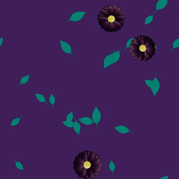 Flores Con Hojas Verdes Composición Libre Ilustración Vectorial — Vector de stock