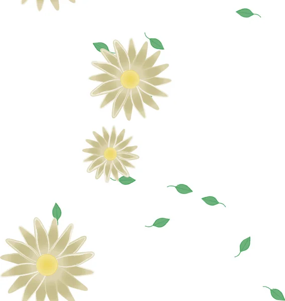 Composición Diseño Con Flores Simples Hojas Verdes Ilustración Vectorial — Vector de stock