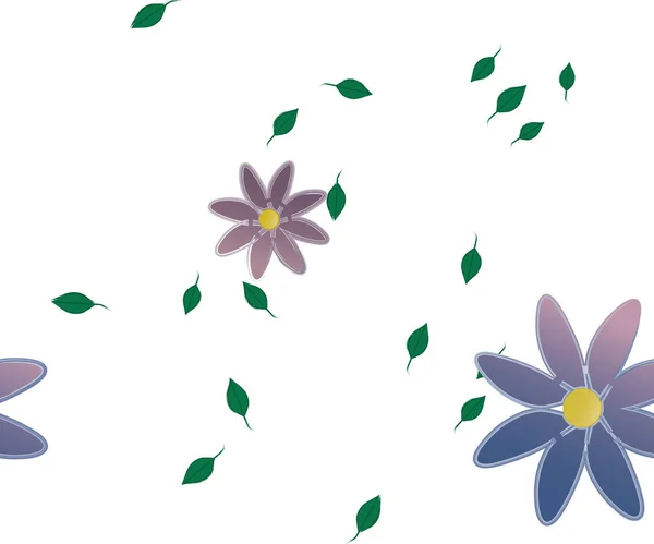 Piękny Skład Prostymi Kolorowymi Kwiatami Zielonymi Liśćmi Białym Tle Ilustracja — Wektor stockowy