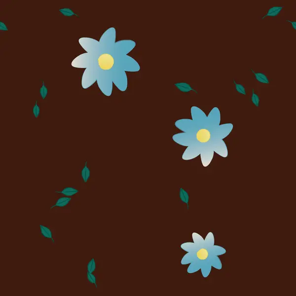 Flores Simples Con Hojas Verdes Composición Libre Ilustración Vectorial — Vector de stock