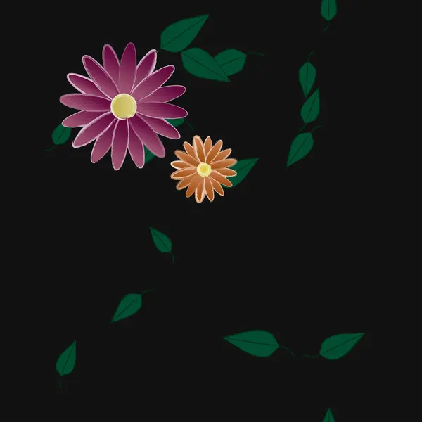 Flores Con Hojas Verdes Composición Libre Ilustración Vectorial — Archivo Imágenes Vectoriales