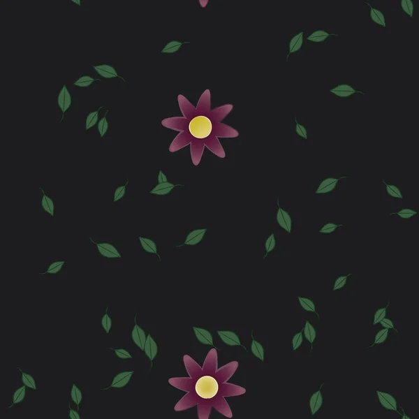 Flores Con Hojas Verdes Composición Libre Ilustración Vectorial — Archivo Imágenes Vectoriales