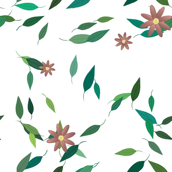 Basit çiçek ve yeşil yapraklı tasarım kompozisyonu, vektör illüstrasyonu