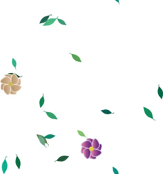 Composição Bonita Com Flores Coloridas Simples Folhas Verdes Fundo Ilustração — Vetor de Stock