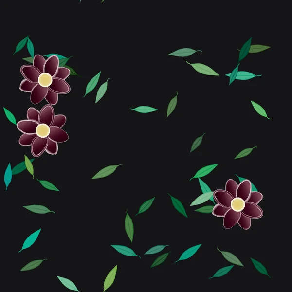 Mooie Compositie Met Eenvoudige Gekleurde Bloemen Groene Bladeren Achtergrond Vector — Stockvector